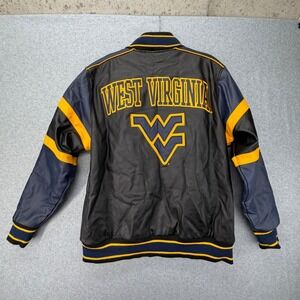 West Virginia Mountaineers ProEdge Faux Leather Varsity Jacket Mens Large Black